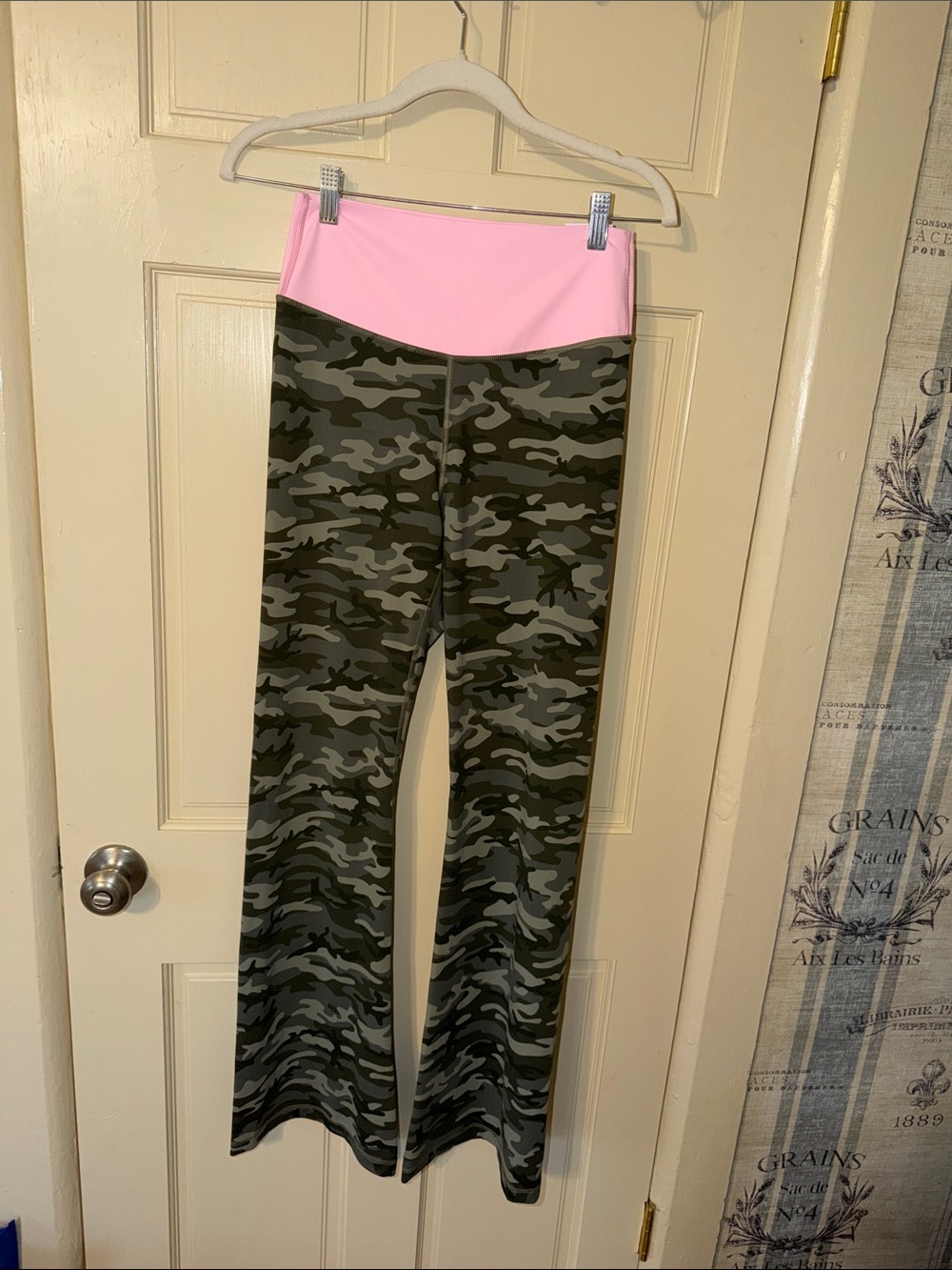 PINK Victoria's Secret Pink Waistband Olive Camo Flared Leggings